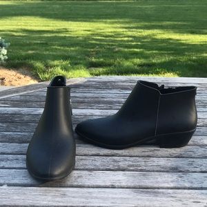 Black Petty Rain rubberized Sam Edelman booties.